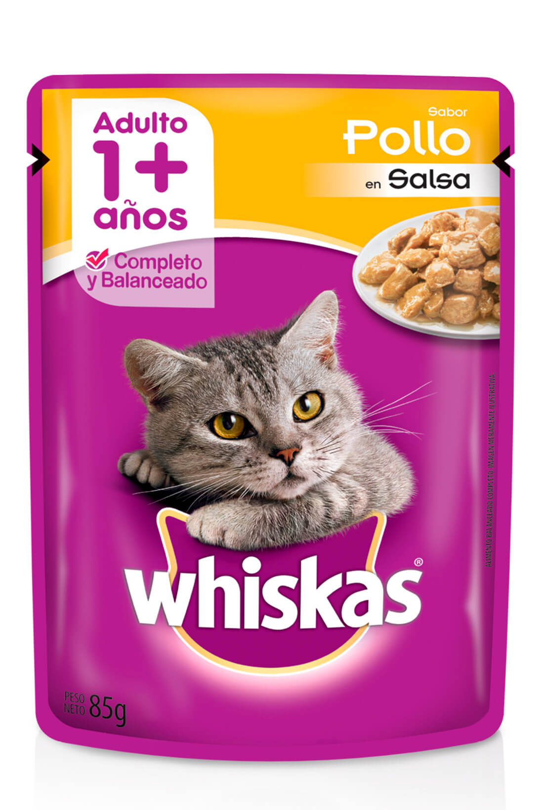 WHISKAS SOBRECIT  ADULTO 1+ SABOR POLLO EN SALSA 12X85GR