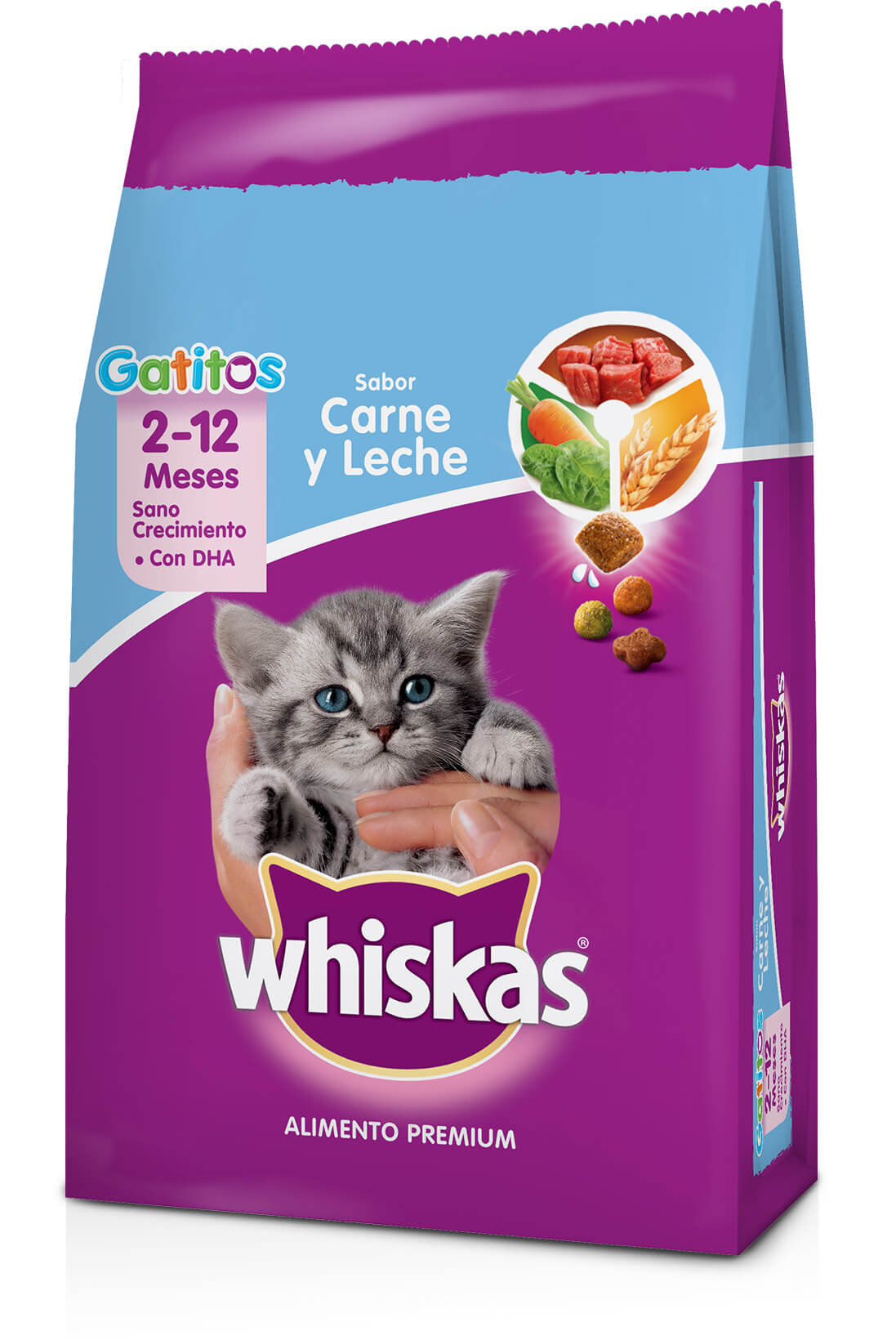 WHISKAS® GATITO SABOR CARNE Y LECHE CON DHA De 2 a 12 meses 10k